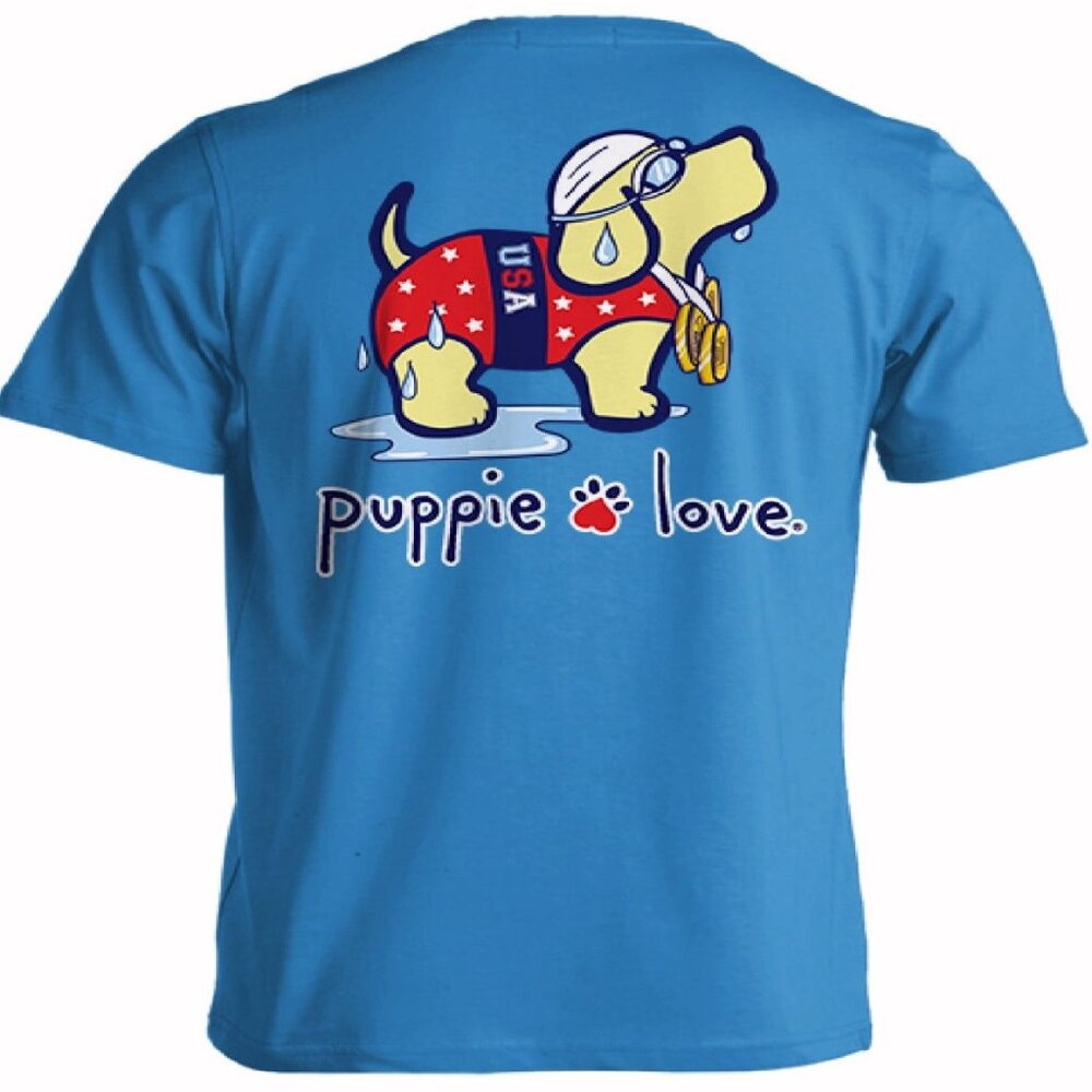 Puppie Love Dog USA Swimmer Swimming Sleeve T-Shirt NEW Fast Ship